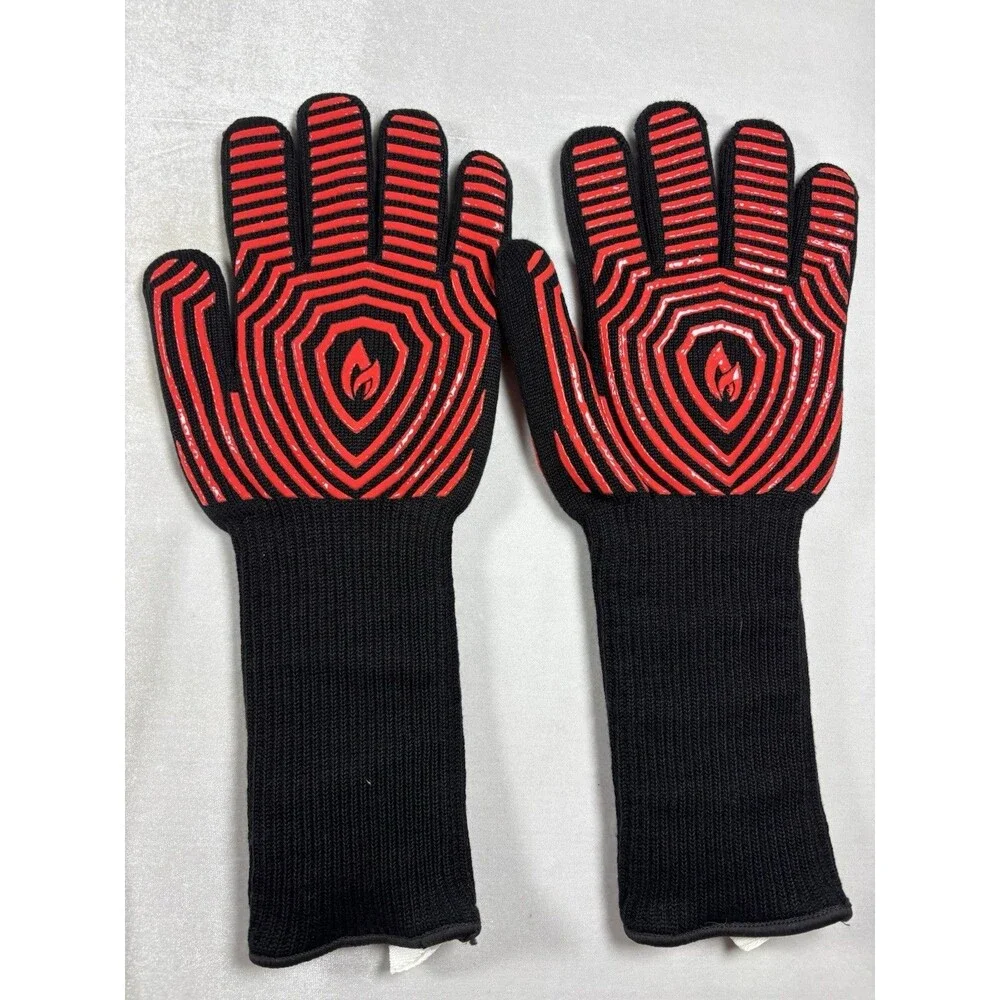 AZOKER BBQ Grill Gloves 932°F Heat Resistant 14” Extra Long Cuff Black New Open